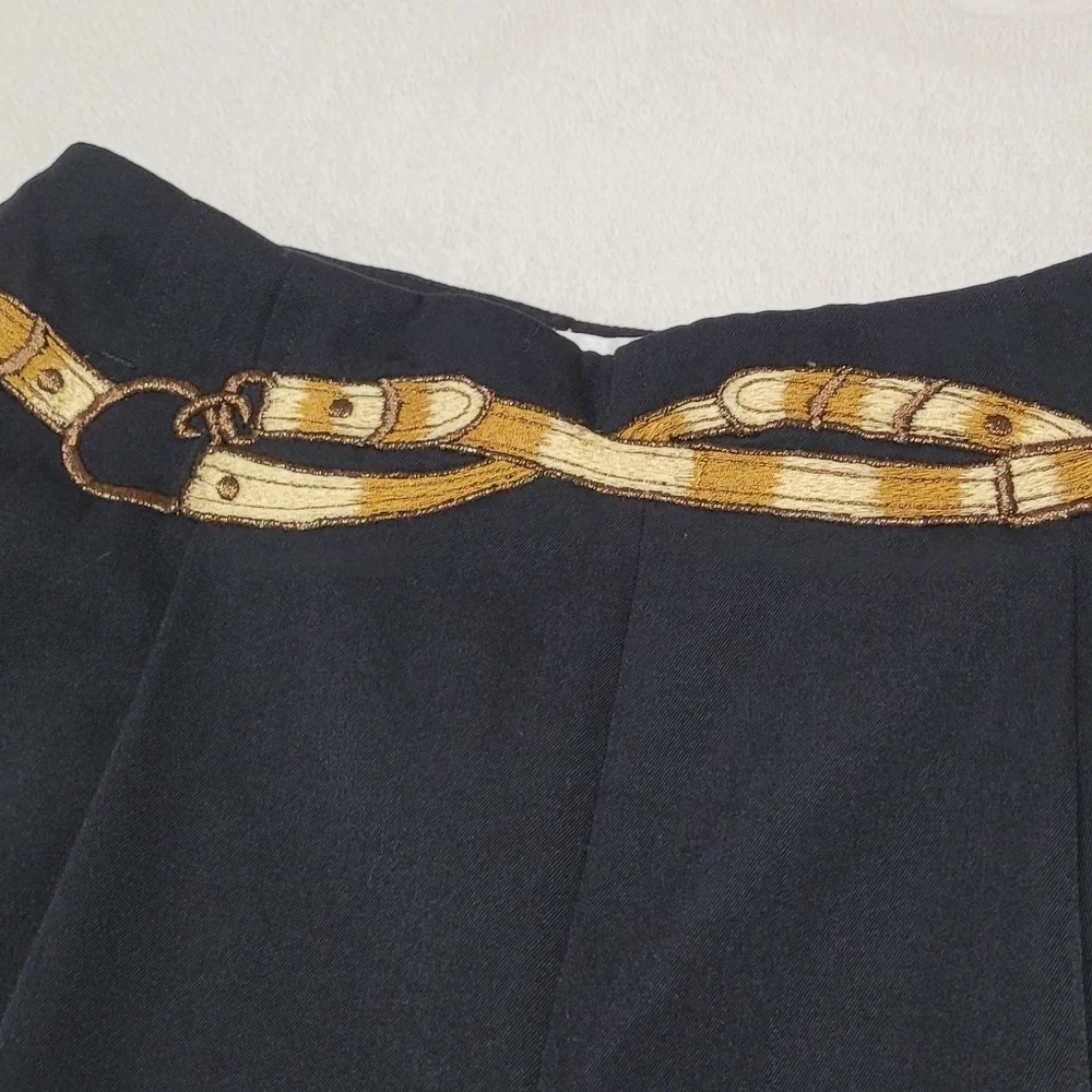 Rare Vintage 70s Western Privata Black Wool Faux Belt High Waisted Cropped Pants